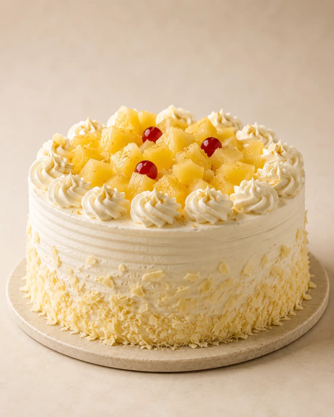 Pineapple Delight. Four thin layers, crushed fruit between them, nothing heavy about it.